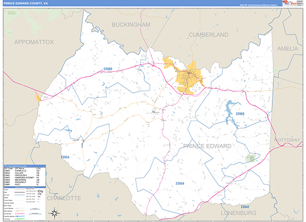Prince Edward County, VA Zip Code Map